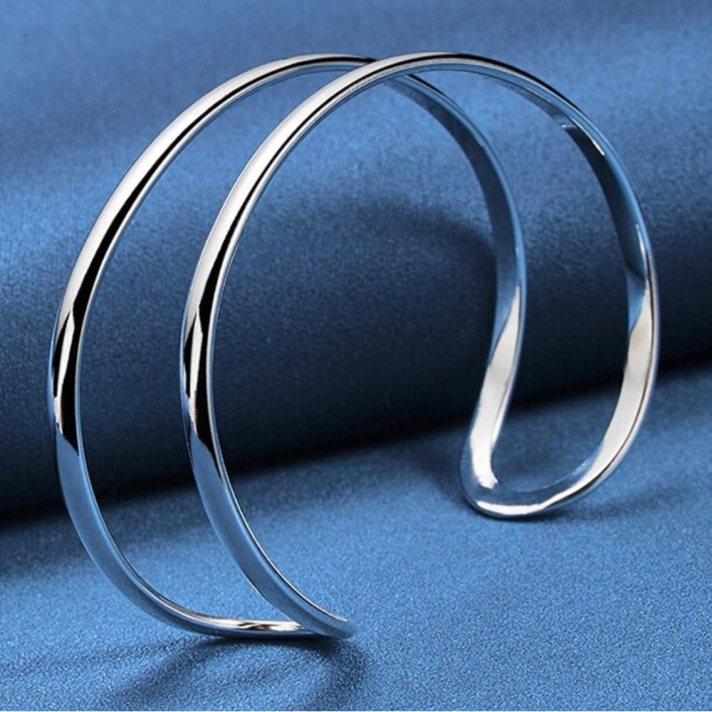 NEW 925 Sterling Silver Simple Double Line Bangle Bracelet